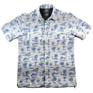 Croft & Barrow Quick Dry Shirt Mens Small Tropical Print White Blue Fishing Fish